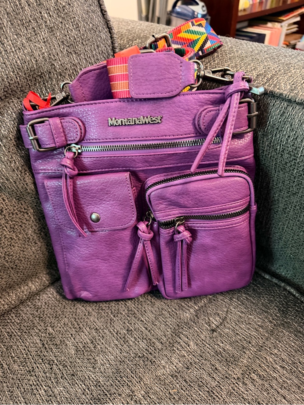 Montana West Bright Purple Crossbody Organizer with Colorful Strap